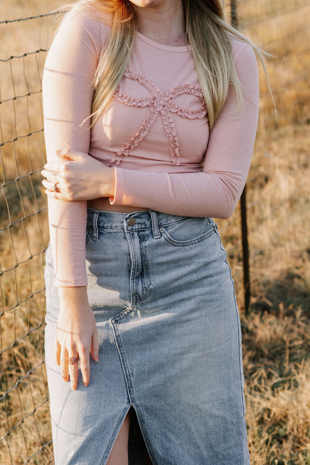 Baby pink bow LS