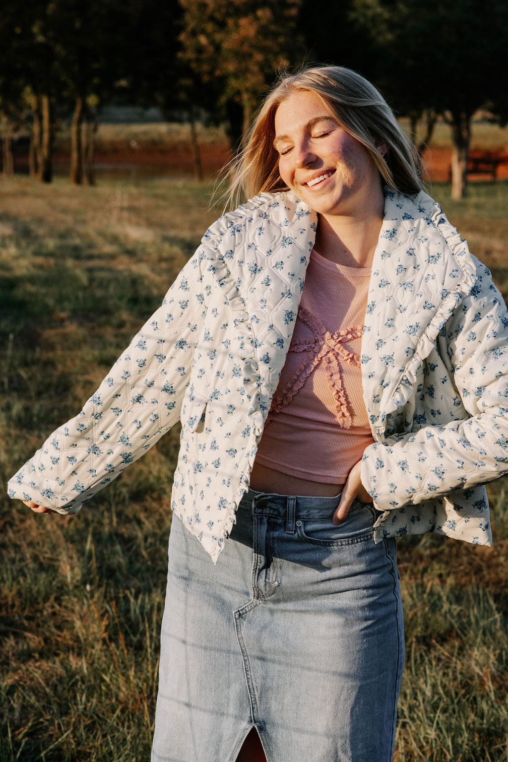 Baby pink bow LS