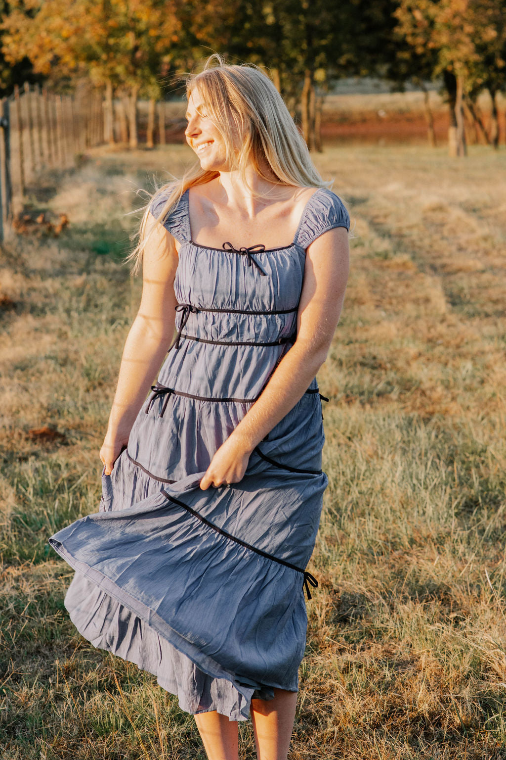 Modest blue bow dress!