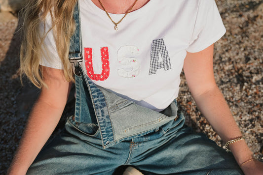 Patchwork USA baby tee