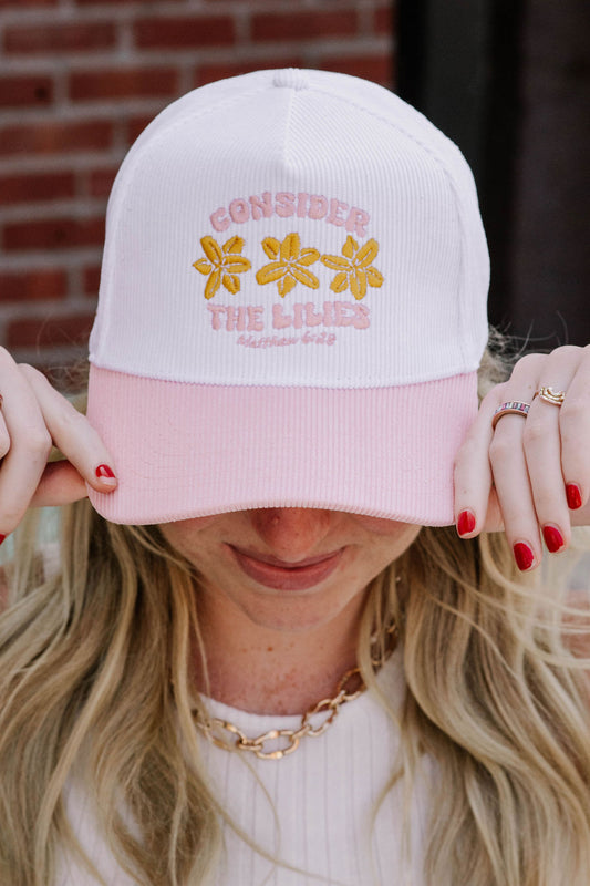 CONSIDER THE LILIES baby pink hat!