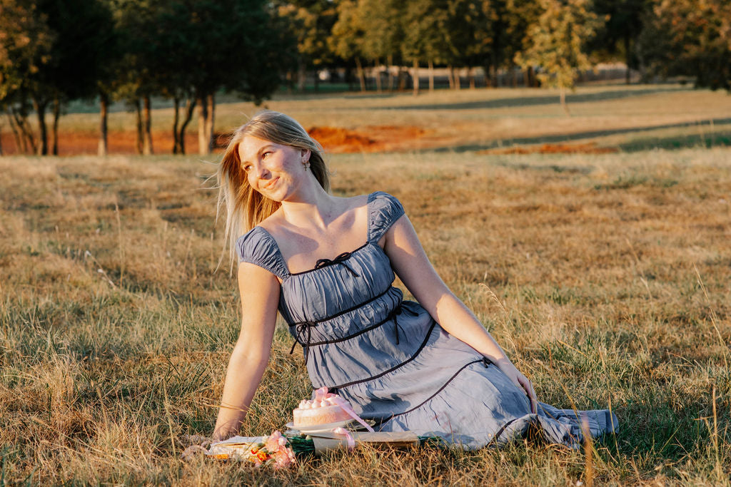 Modest blue bow dress!