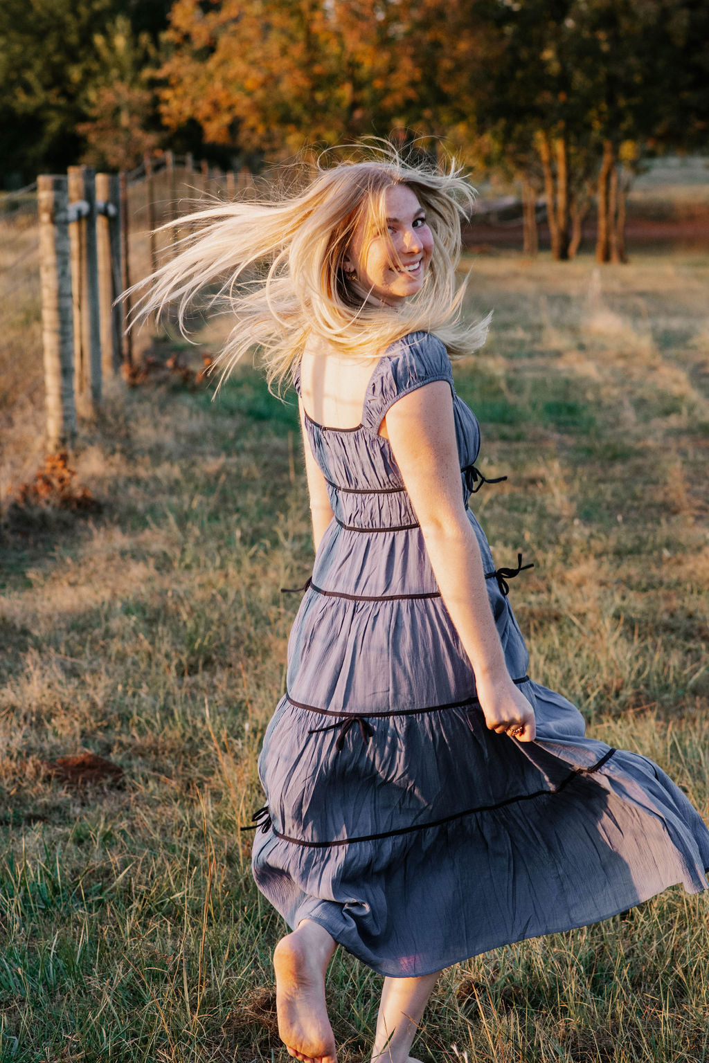 Modest blue bow dress!