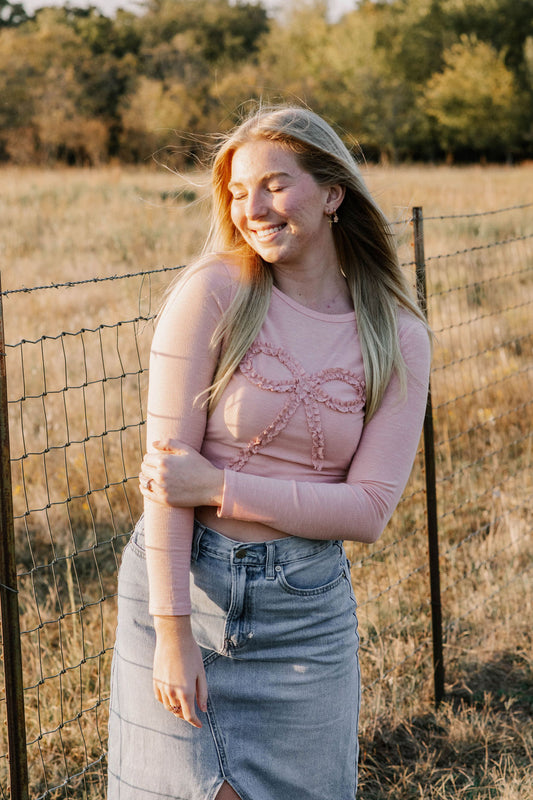 Baby pink bow LS